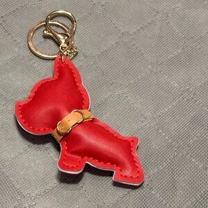 Lovely Bag Charm or Keychain - Red Dog with Collar Vegan Leather Smooth Soft NWT